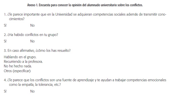 Encuesta para conocer la opini&oacute;n del alumnado universitario sobre los conflictos