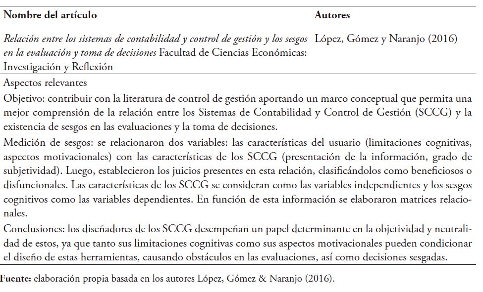 Los sesgos cognitivos y los sistemas de contabilidad y control de gestión