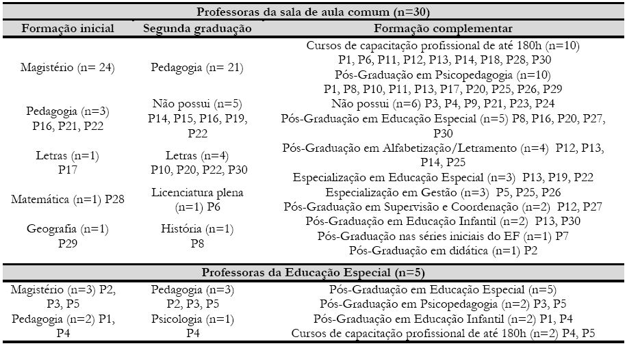 Informações sobre as participantes da pesquisa em relação à formação
							profissional