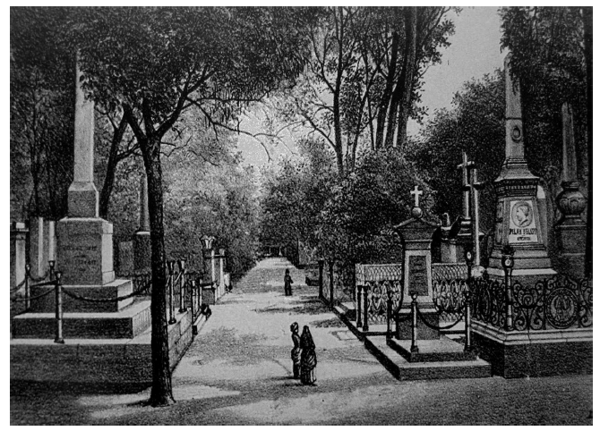 Pante&oacute;n de la Piedad llamado &ldquo;de los franceses&rdquo; (1882). Rivera Cambas, M., M&eacute;xico pintoresco, art&iacute;stico y monumental (p. 395).