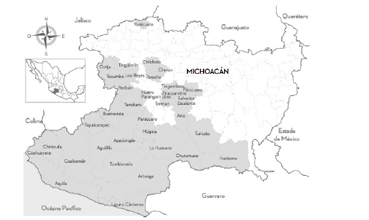 Ubicación de Michoacán y municipios con presencia de autodefensas