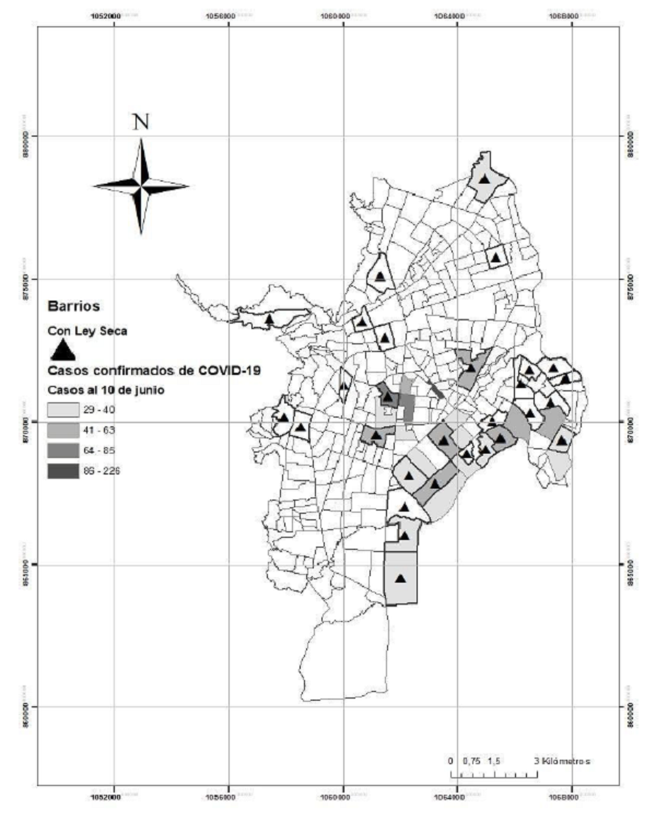 Barrios de Cali con m&aacute;s casos de covid-19 al 10 de junio y con ley seca.