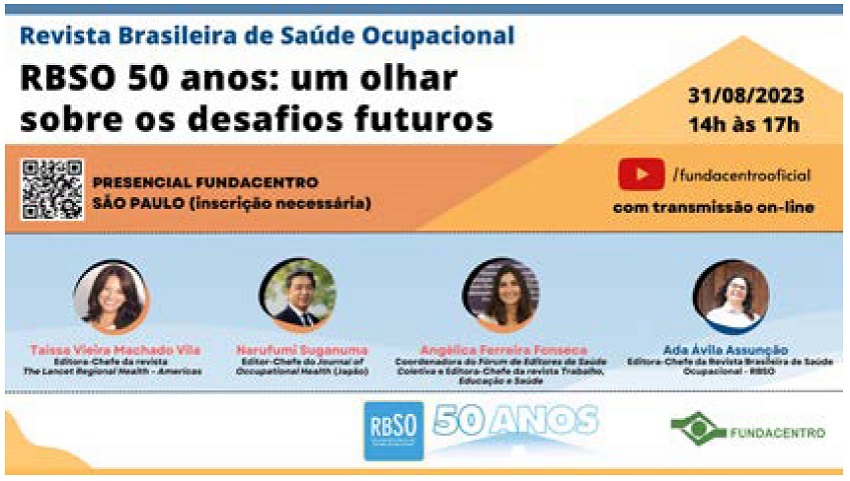 Card de divulga&ccedil;&atilde;o do evento comemorativo dos 50 anos da Revista Brasileira de Sa&uacute;de Ocupacional