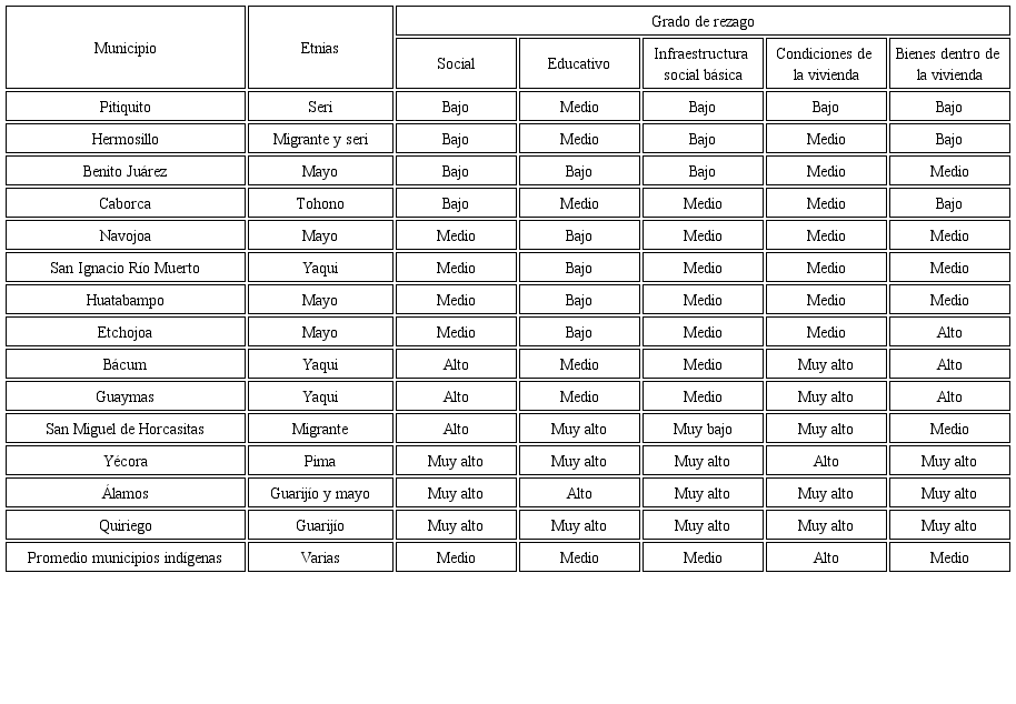 Rezago social de los municipios con mayor poblaci&oacute;n de ind&iacute;genas en 2005