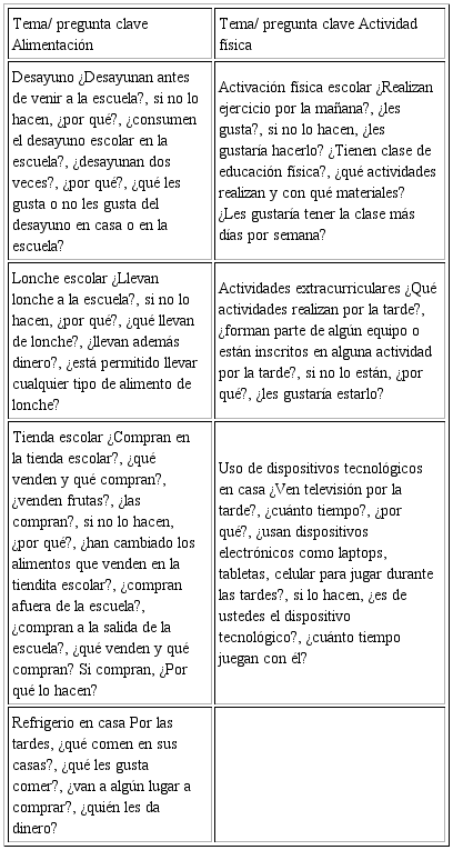 Temas y preguntas clave en las discusiones grupales con los ni&ntilde;os
