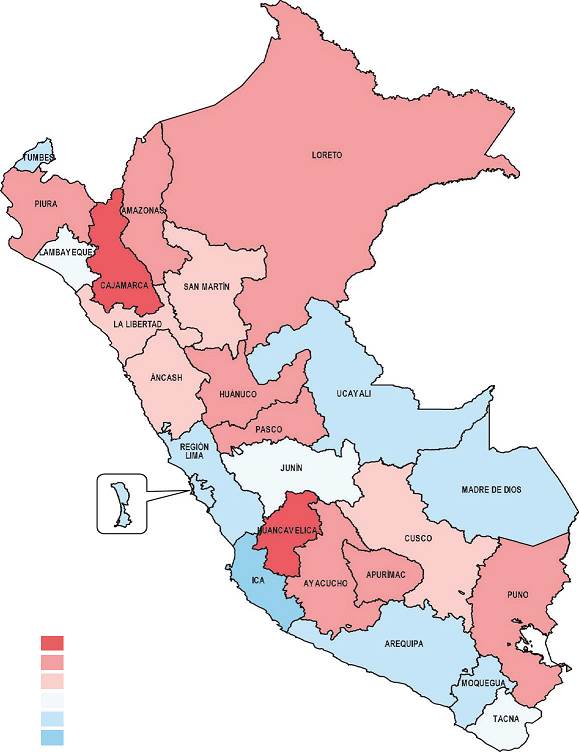 Mapa de la pobreza monetaria regional en Per&uacute;, 2016 