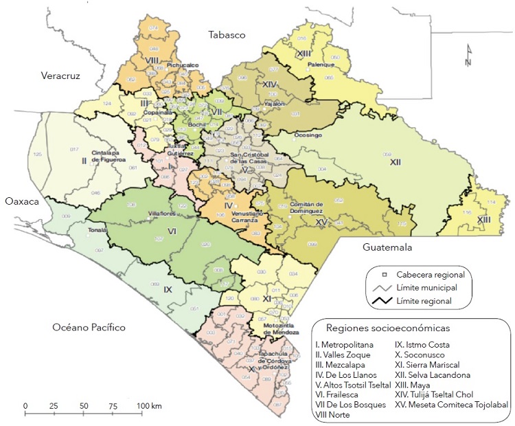 Regiones econ&oacute;micas en Chiapas
