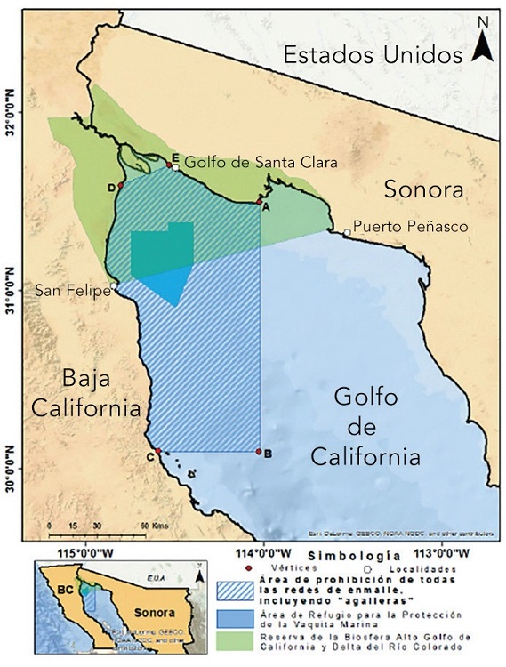 Mapa de la Reserva de la Biosfera Alto Golfo de California y Delta del R&iacute;o Colorado