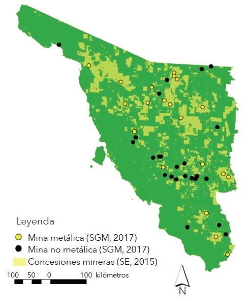 Unidades mineras activas en Sonora, 2017 