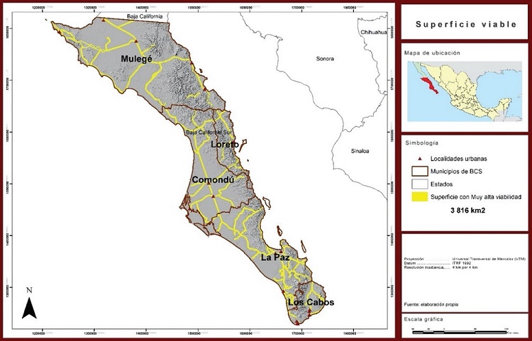 Mapa de superficie viable para la instalaci&oacute;n de concentradores fotovoltaicos en Baja California Sur