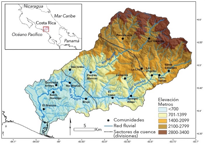 Mapa de la cuenca hidrogr&aacute;fica del r&iacute;o Savegre