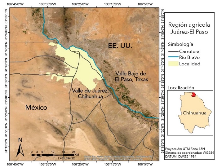 Regi&oacute;n agr&iacute;cola Ju&aacute;rez, Chihuahua, y El Paso, Texas