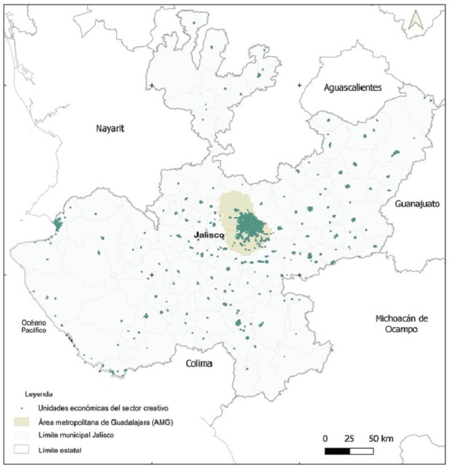Localizaci&oacute;n de las unidades econ&oacute;micas de las ICC en Jalisco