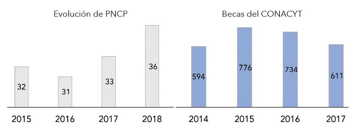 Evoluci&oacute;n del PNPC y becas nacionales del CONACYT