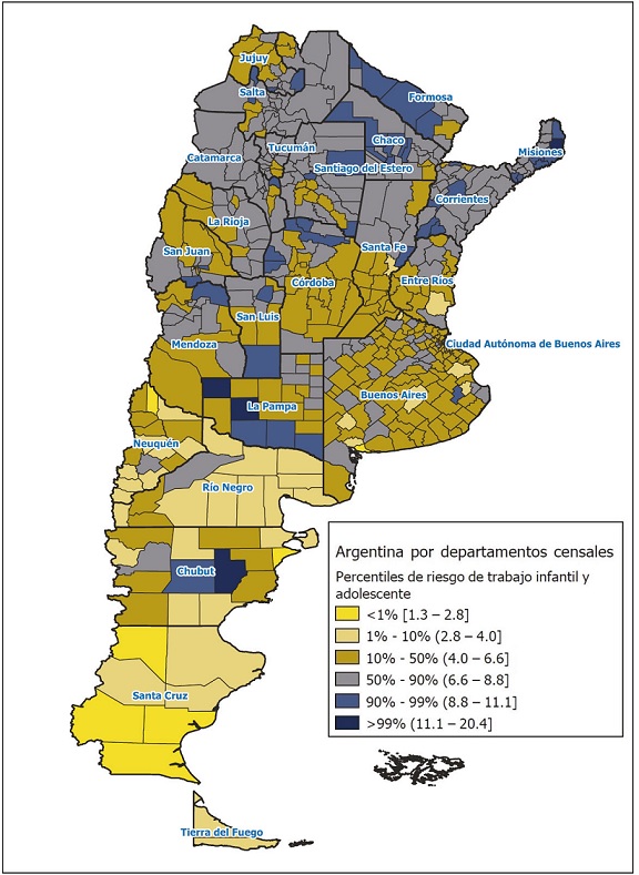Trabajo infantil y adolescente seg&uacute;n percentiles de riesgo