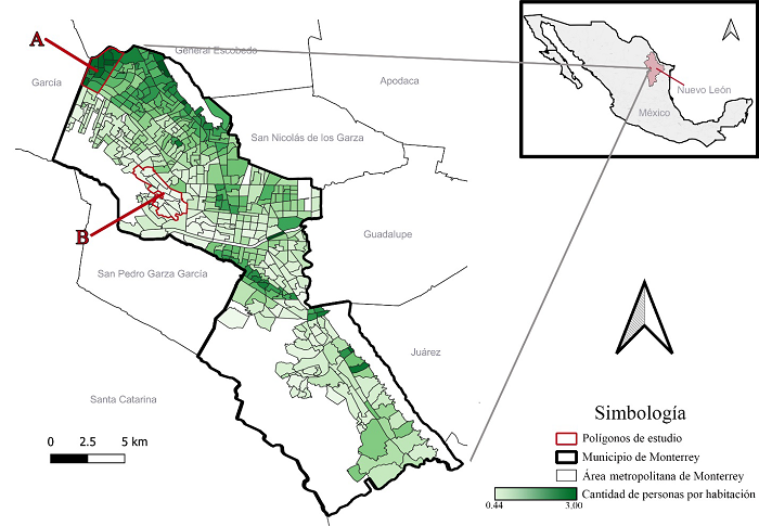 Selección de polígonos de estudio del municipio de Monterrey