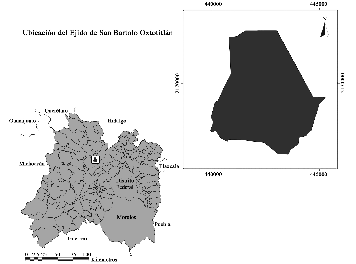 Ubicación del ejido
de San Bartolo Oxtotitlán.