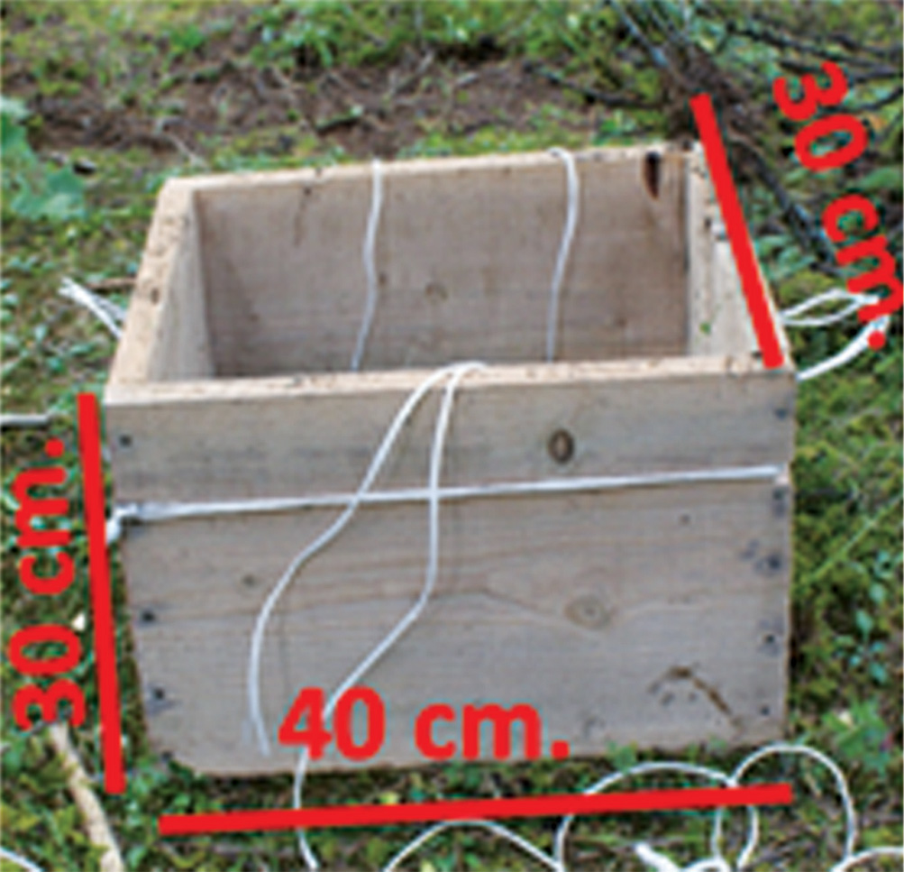 Cajón para la
conformación de pacas de musgo.