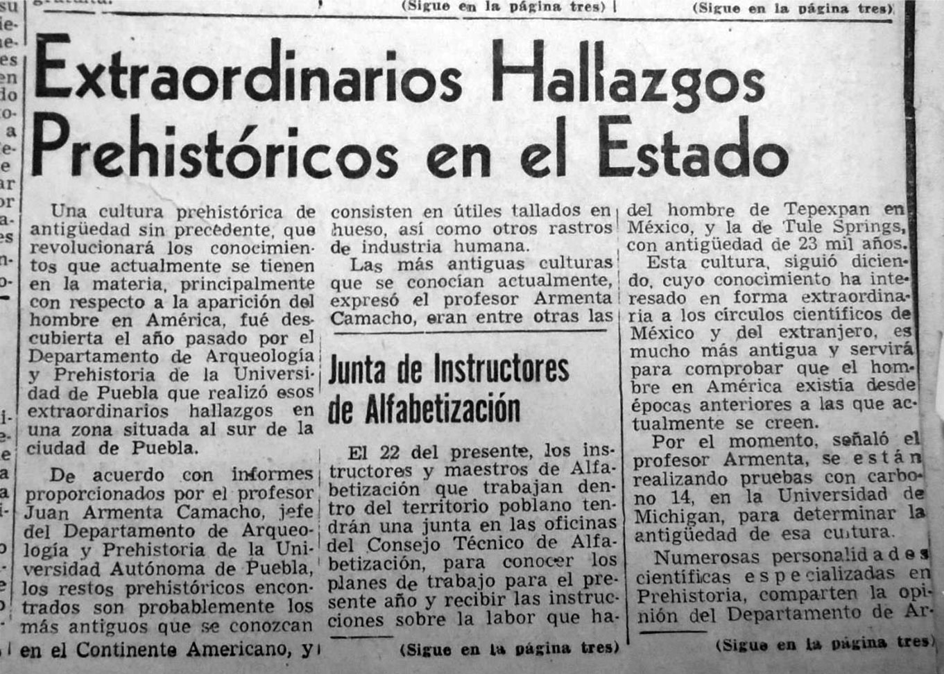 Nota periodística con el anuncio de los hallazgos del profesor Juan Armenta.
