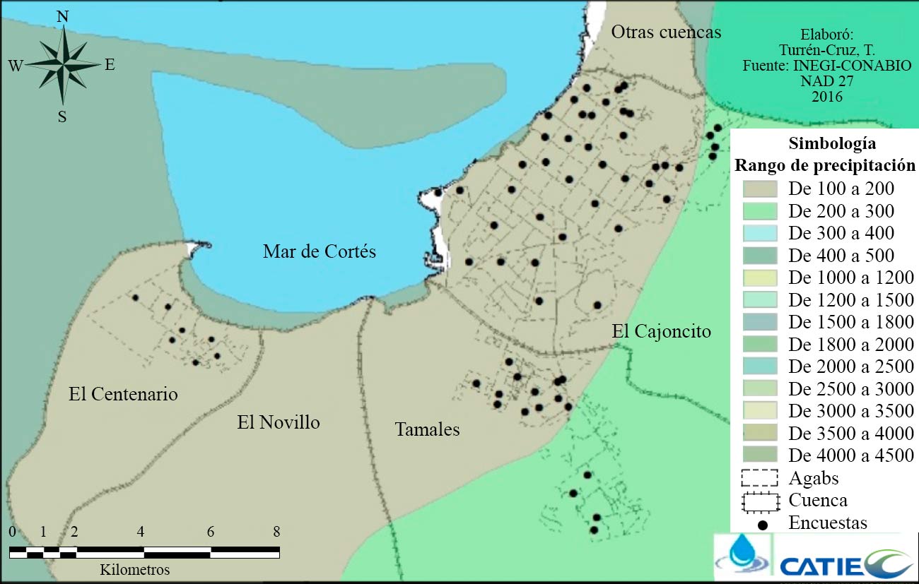 Rango
de precipitación en La Paz, BCS