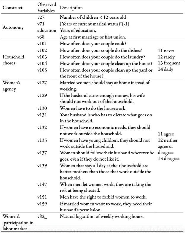 Description of variables and constructs