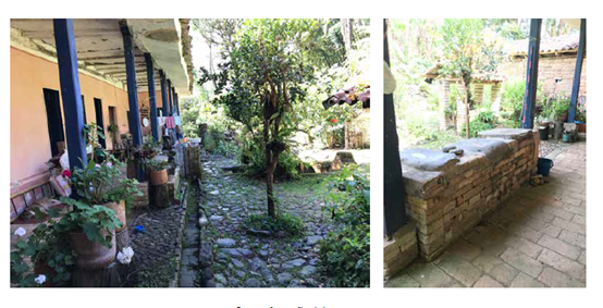 Hacienda Yambitar&aacute;. Izq.: &aacute;rea posterior, patios. Der.: &aacute;rea de cocina y huerto