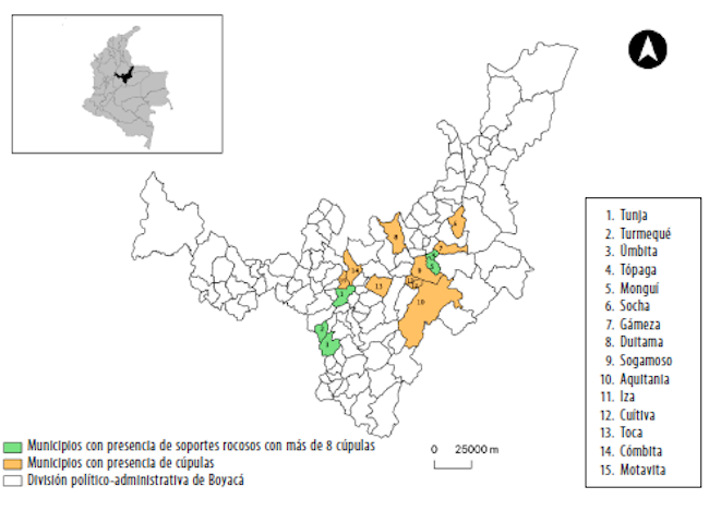 Presencia de cúpulas en los municipios de Boyacá al 2020, Andes orientales, Colombia