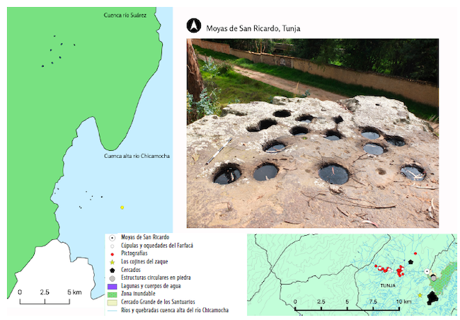Las moyas de San Ricardo en relación con lagunas y sitios arqueológicos