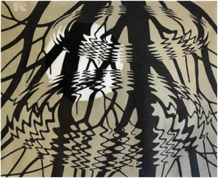 • Superficie ondulada, grabado en linóleo, 1950 | Autor: M.C. Escher. Tomado de: National Gallery of Art