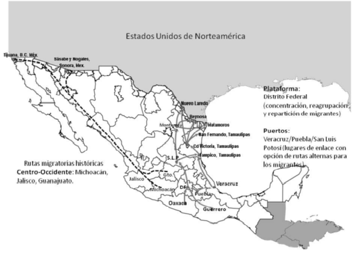 Rutas de mujeres migrantes mexicanas y
centroamericanas indocumentadas