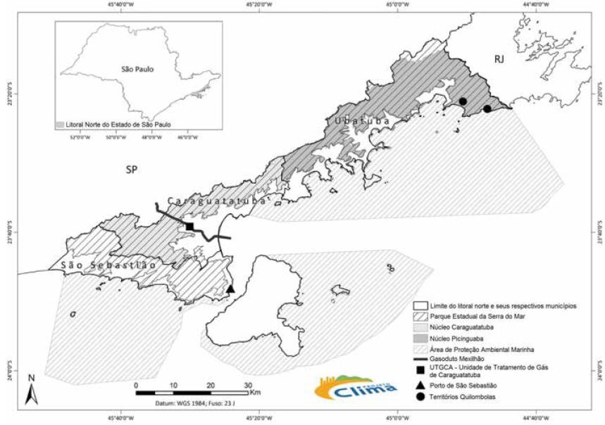 Mapa do Litoral Norte de São Paulo Incluindo as Unidades de Conservação e o Projeto Mexilhão