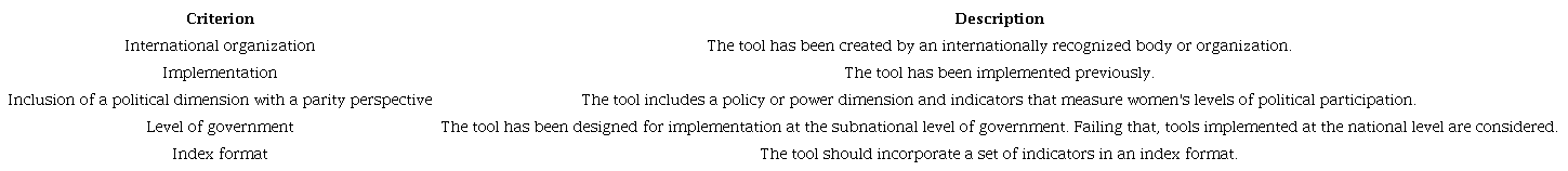 Selection criteria for measuring tools