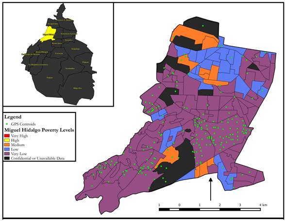 Miguel Hidalgo levels of poverty and distribution of GPSs