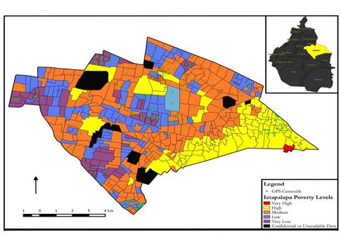 Iztapalapa levels of poverty and distribution of GPSs