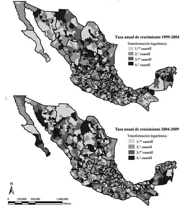 Distribución por cuartil de la tasa de crecimiento económico
								municipal. Valor agregado per cápita (VAPCP)