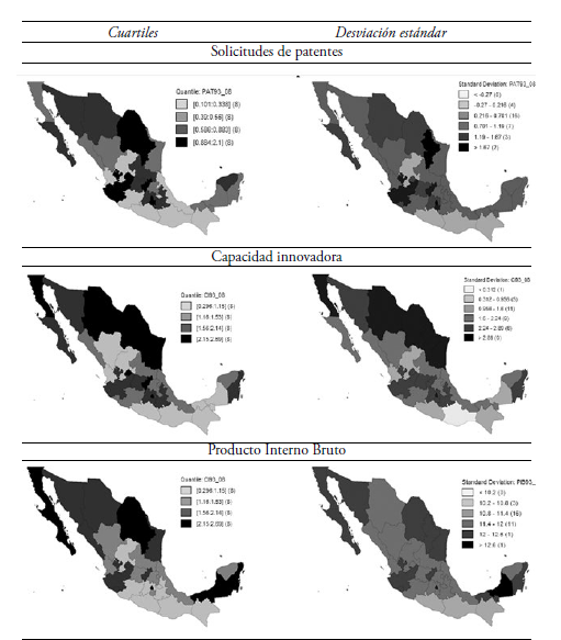Distribución geográfica promedio de la capacidad innovadora y el PIB