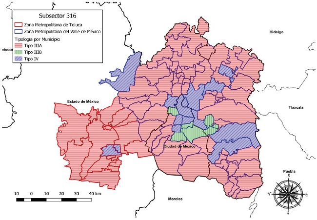 Tipología de resultados del shift-share espacial. Subsector 316 Curtido y acabado de cuero y piel