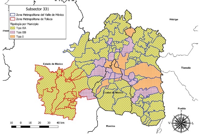 Tipología de resultados del shift-share espacial. Subsector 331 Industrias metálicas básicas