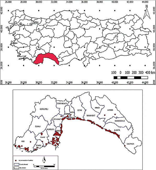 The location of Antalya region