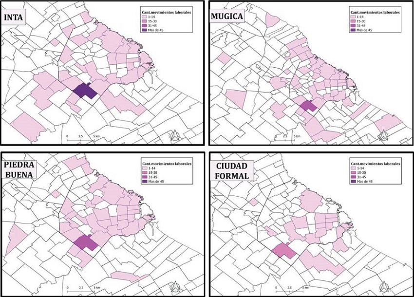 Localización de destino de los desplazamientos laborales, según tipo de hábitat