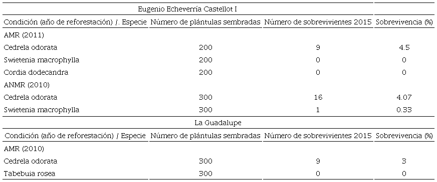 Abundancia y supervivencia de las especies utilizadas para reforestar con apoyo del Pronafor