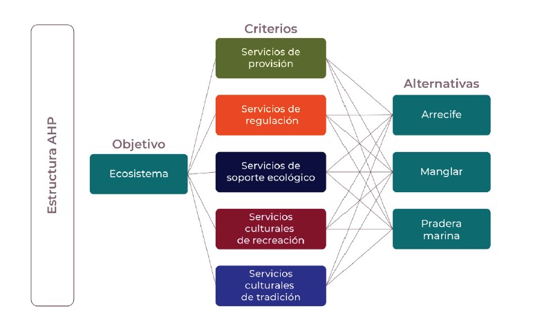 Criterios y alternativas seleccionadas para el AHP