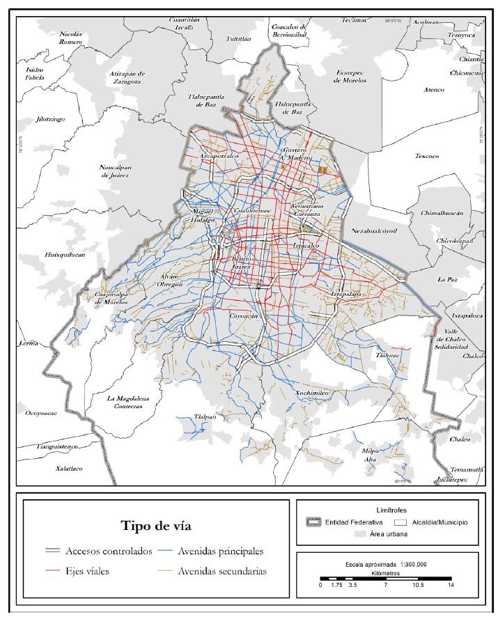 CDMX: red vial primaria y secundaria, 2014