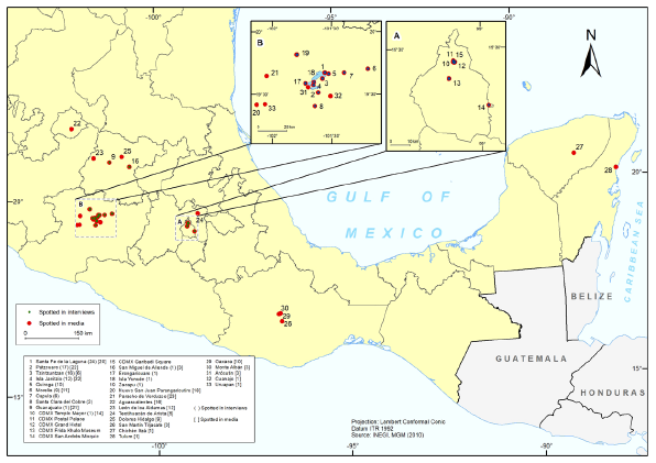 Locations on the ‘Coco Route’ in Mexico