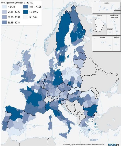 Figura 1. Índice de vulnerabilidad en las regiones europeas (NUTS-2).