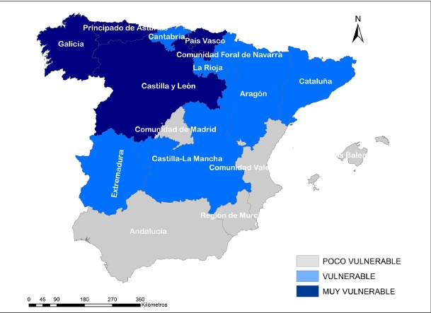 Figura 2. Regiones NUTS-2 de España, según el índice de vulnerabilidad demográfica.
