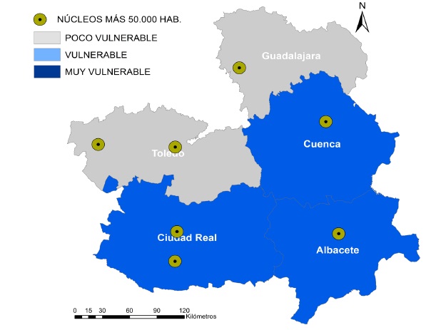 Figura 3. Índice de vulnerabilidad en las provincias de Castilla-La Mancha.