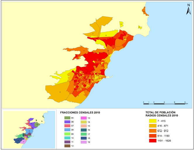 Comodoro Rivadavia, total de poblaci&oacute;n por radios, 2010.