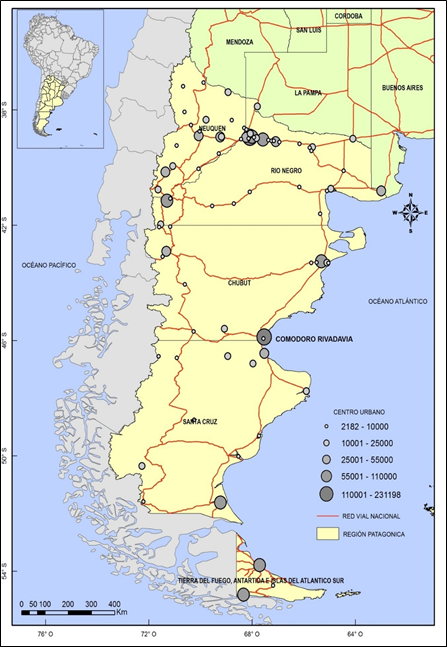 Principales centros urbanos de la regi&oacute;n Patagonia, Argentina.