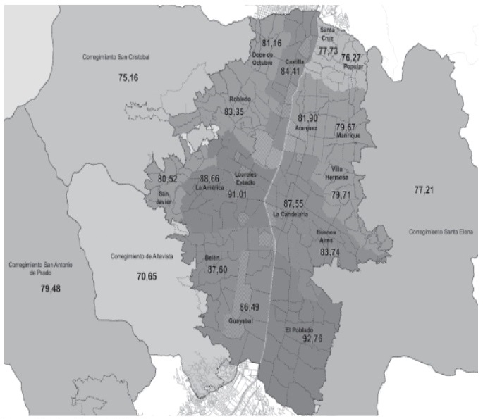 Geo-referenced map of life quality indicators, 2010